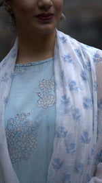Light Blue Hand Block Print Sleeveless Dress