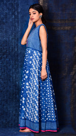 Indigo Dyed Dabu Print Flared Dress - Aavaran Udaipur