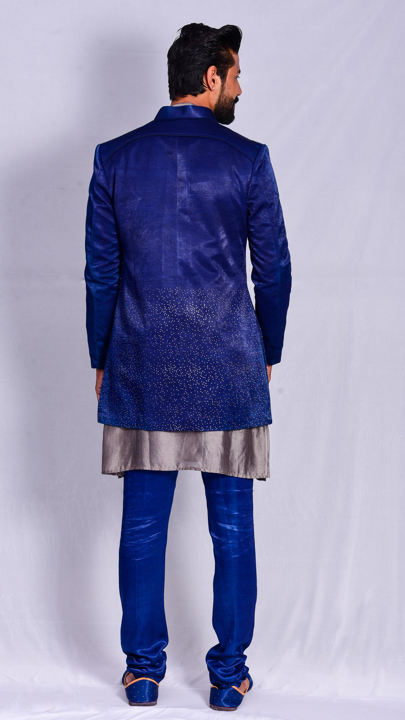 Indigo dyed Jodhpuri Jacket with Straight Pants - Aavaran Udaipur
