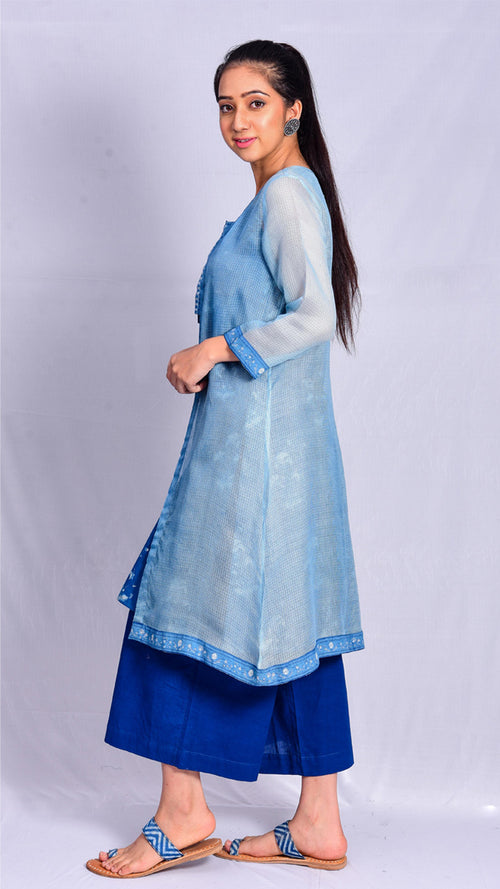 Indigo dyed kota silk & Dabu Printed Ineer (Set of 2) - Aavaran Udaipur