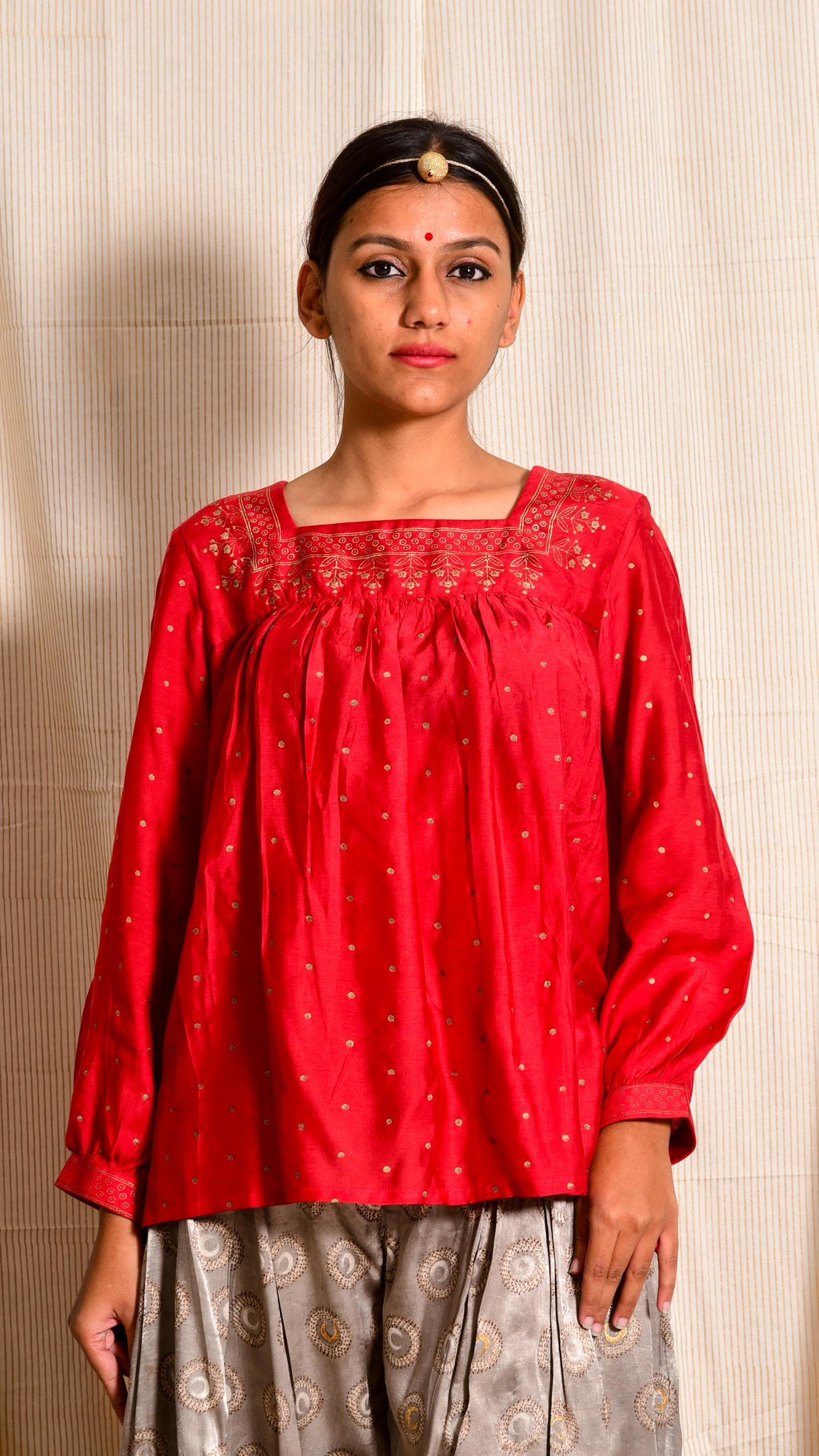 cotton silk red dyed top - Aavaran Udaipur