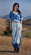 Matrix V-neck Crop Top Paired With Crushed Indigo Effect Relaxed -Fit Pants