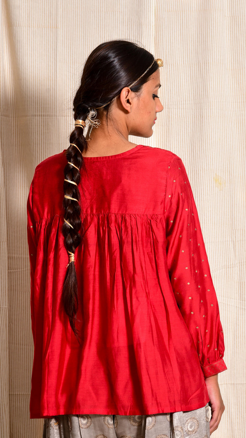 cotton silk red dyed top - Aavaran Udaipur