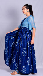 Indigo dyed dabu print A-line dress(Set of 2) - Aavaran Udaipur