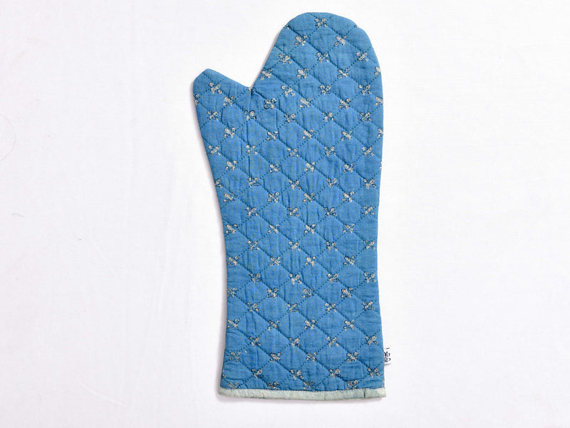 Indigo dyed and hand block printed quilted mitten - Aavaran Udaipur