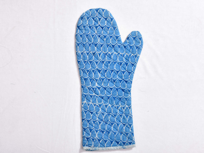 Indigo dyed and hand block printed quilted mitten - Aavaran Udaipur
