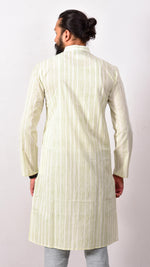 Handblock printed men's wear kurta with green stripes - Aavaran Udaipur