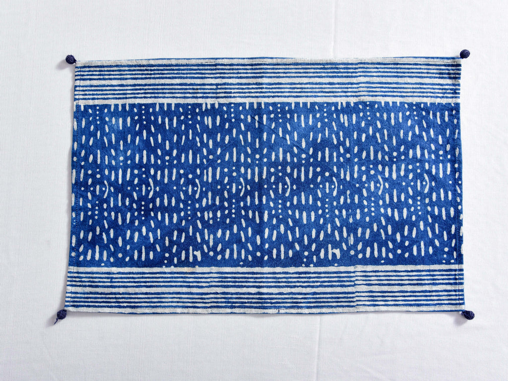 Indigo dyed and khadi hand block printed table mat (Set of 2) - Aavaran Udaipur