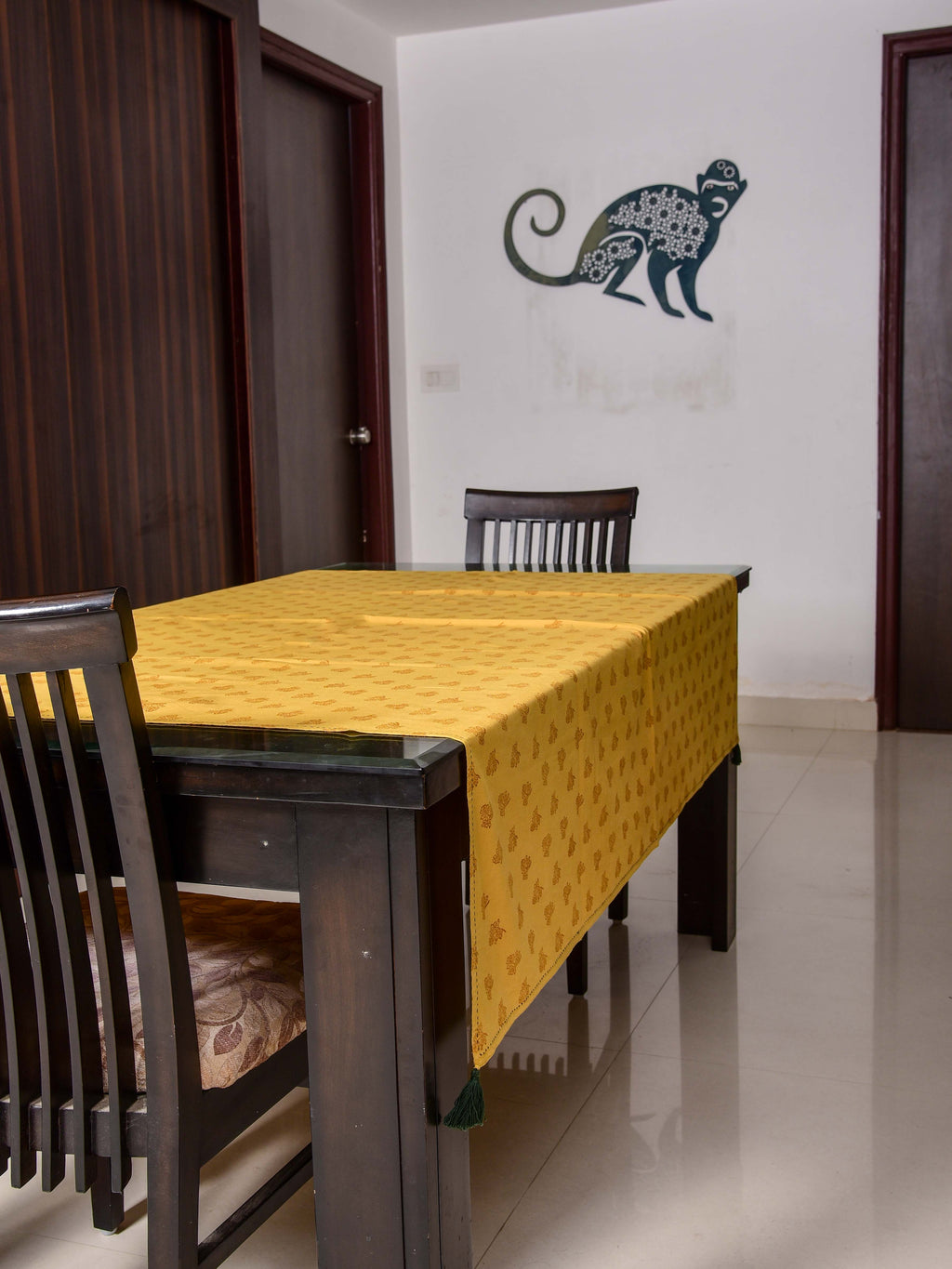 Nashpal dyed and pigment hand block printed table cover - Aavaran Udaipur