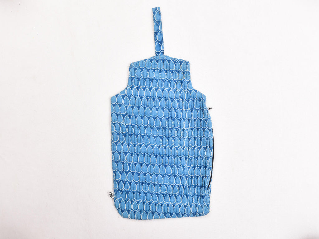 Indigo dyed and dabu Hand block printed hot water bottle bag - Aavaran Udaipur