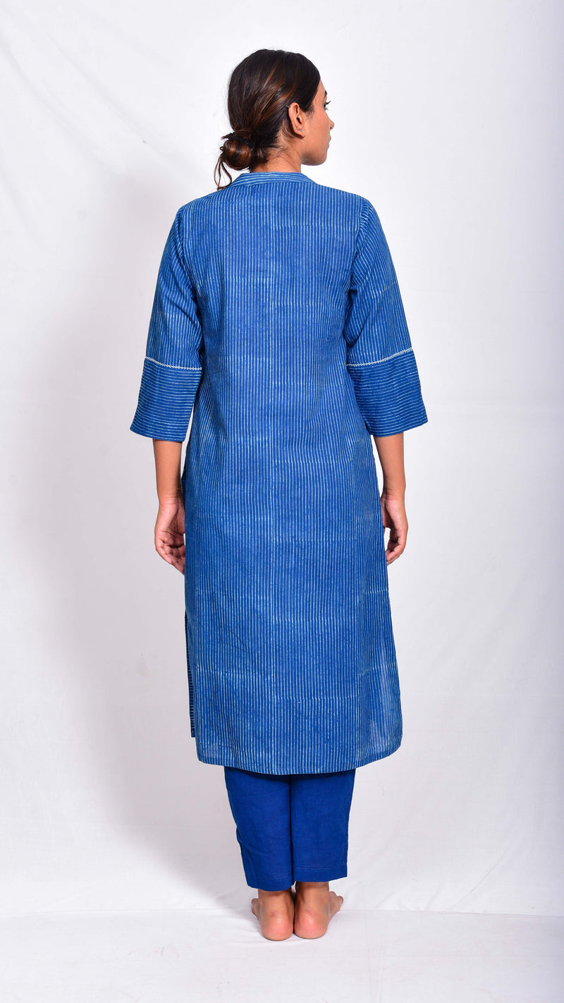 Indigo dyed and dabu printed straight kurta - Aavaran Udaipur