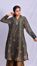 Indigo-babool dyed A-line kurta with full sleeves. - Aavaran Udaipur