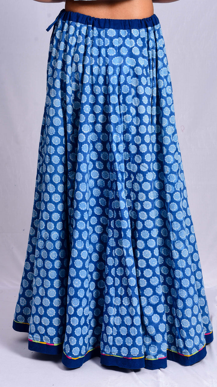 Indigo Dyed Dabu Print Long Skirt - Aavaran Udaipur