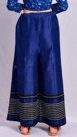 Indigo Dyed Khadi Print Flared Pants - Aavaran Udaipur