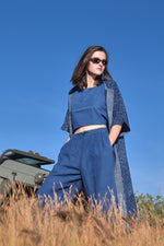 Matrix 3-Piece Co-ord Set Incliding a longline Shrug ,High-waisted Relaxed Fit Pants and a Round -neck Boxy -fit crop Top.