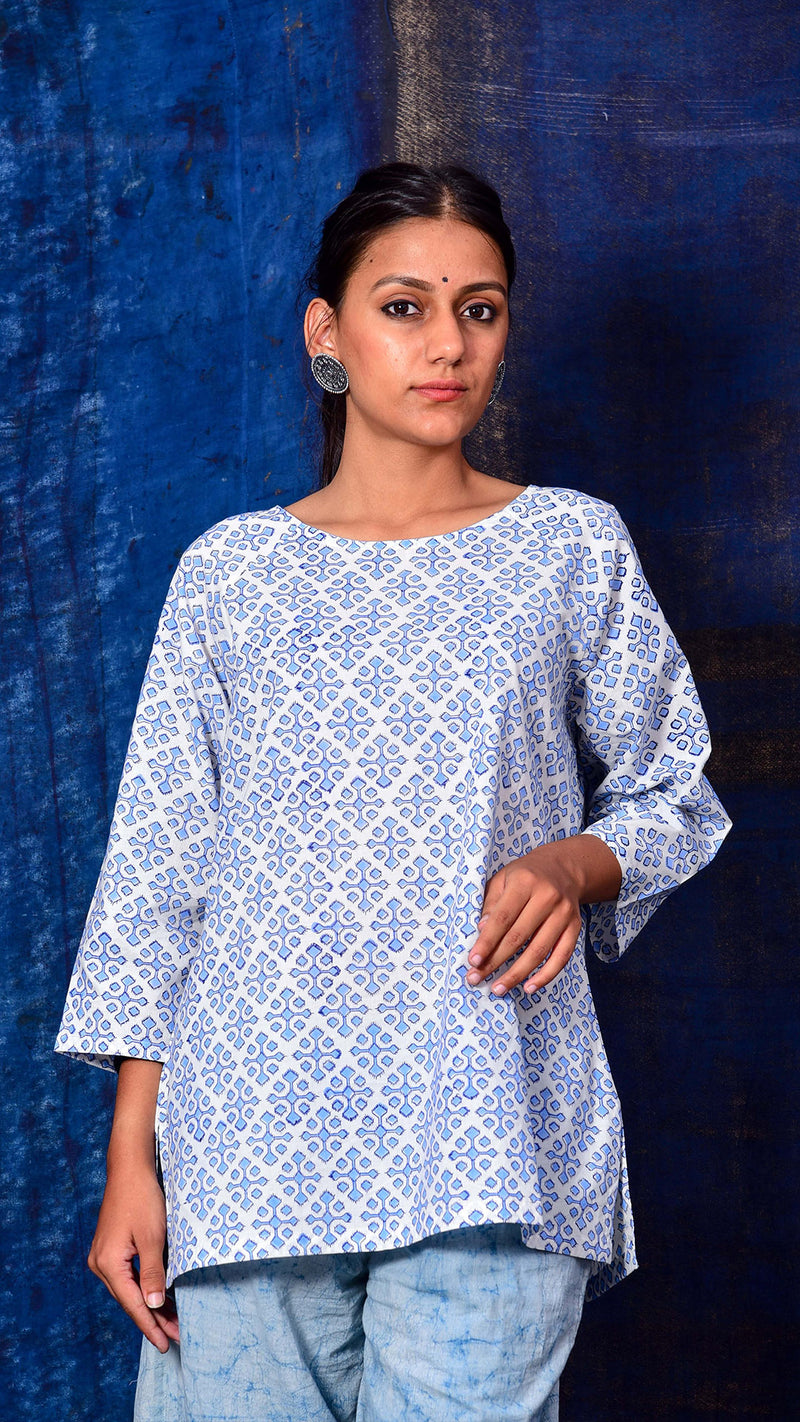 Blue Pigment print Tunic - Aavaran Udaipur