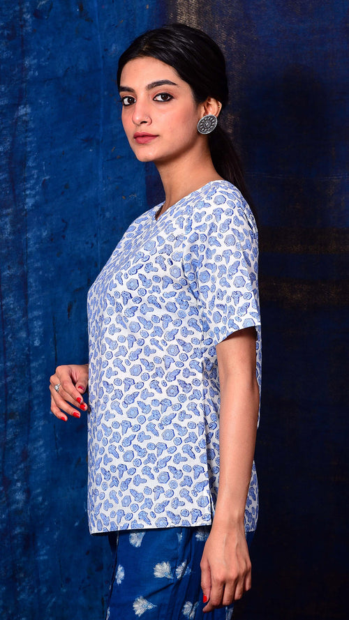 Blue Pigment printed Short top - Aavaran Udaipur